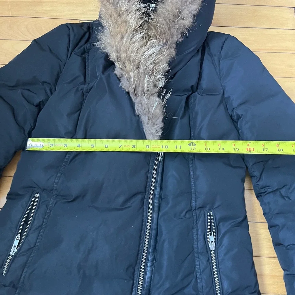 Mackage Montreal Black Down Puffer Parka Fur Trim Hood Coat Womens Large - Picture 9 of 10